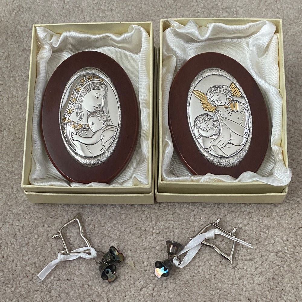 Silver Religious Plaques with Wooden Frames